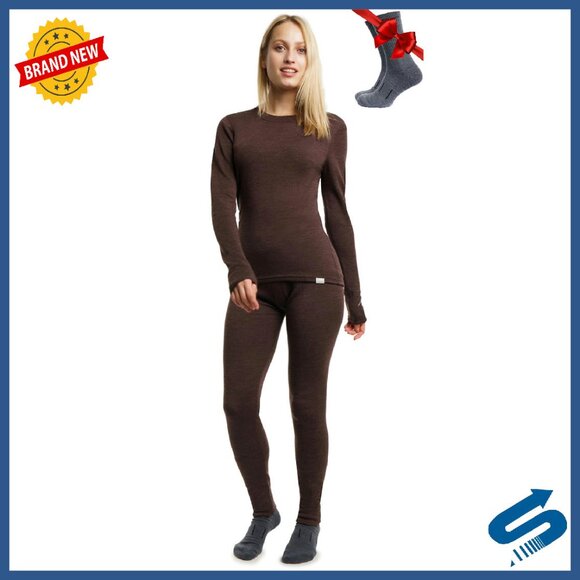 Women's Merino Wool Base Layer Set - Midweight Thermal Top & Leggings
